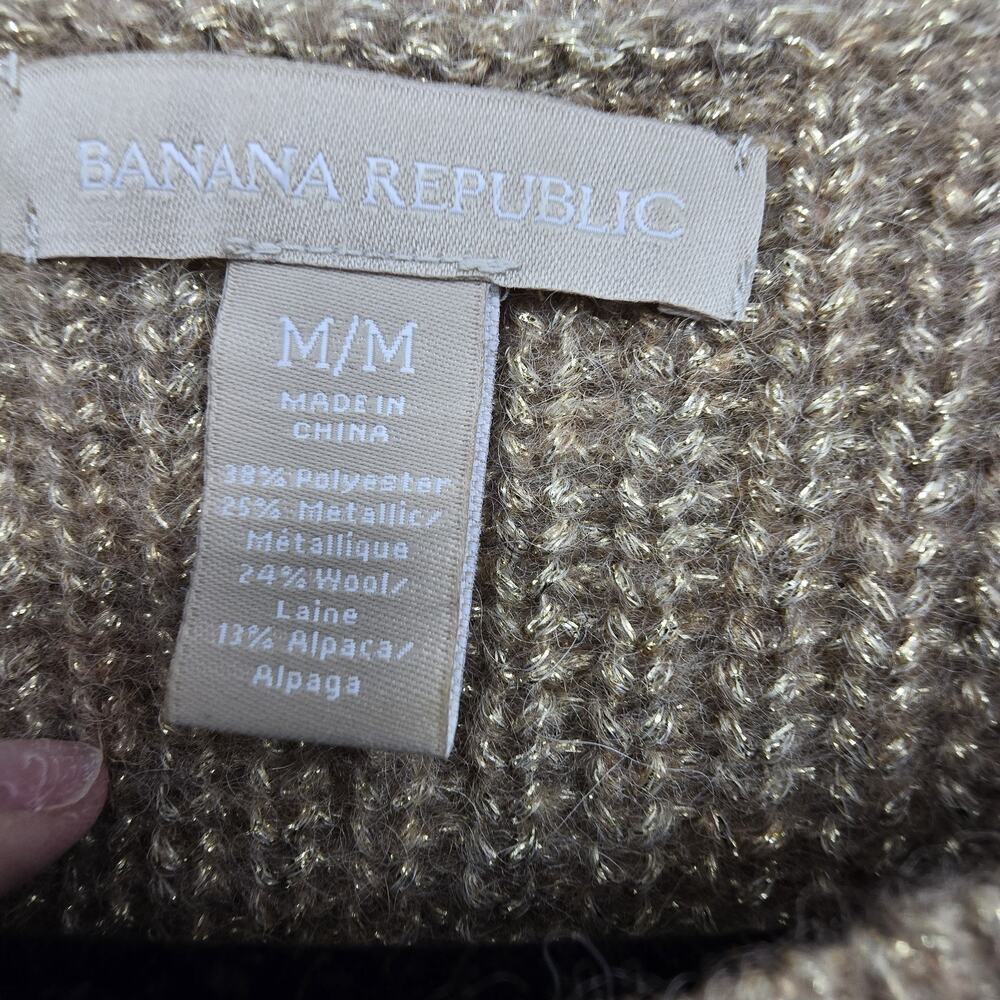 Banana Republic Gold Metallic Alpaca Wool Sweater Womens MED Holiday Minimalist - Picture 4 of 10